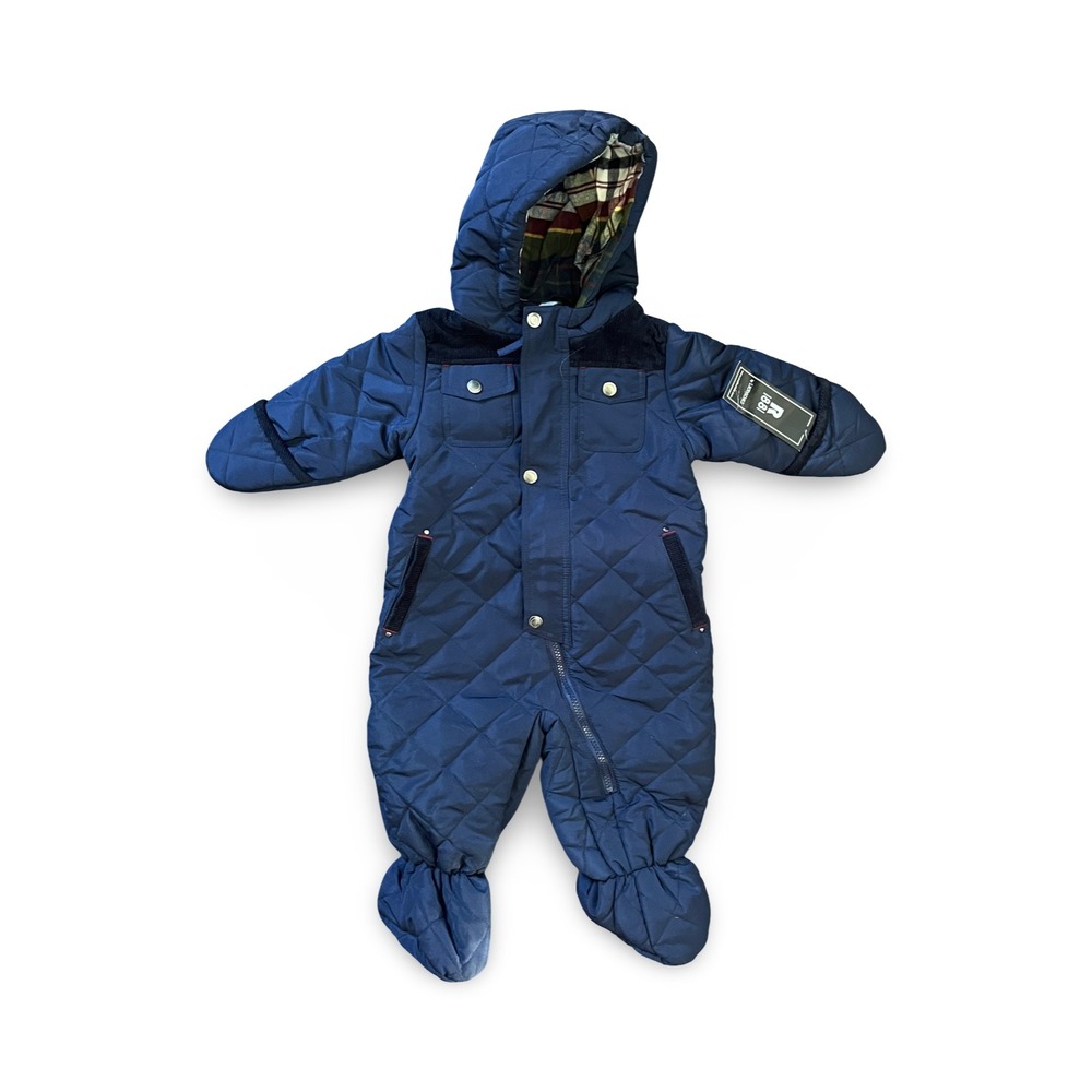 Rothschild Quilted Pram Navy Blue Snowsuit Hooded Lined Baby 12 Months NWT